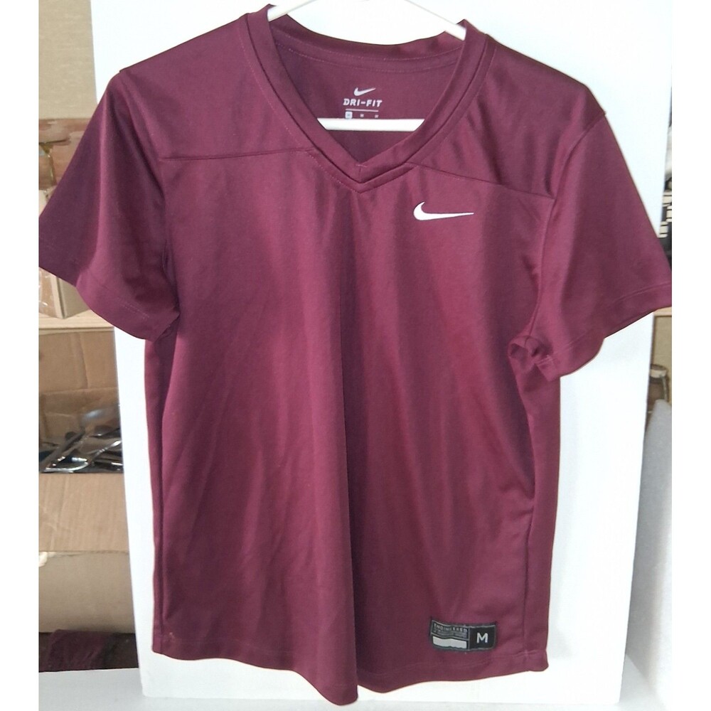 Nike Shirt Men's Medium Red Burgundy Dri-Fit Short Sleeve Crew Neck Swoosh Logo